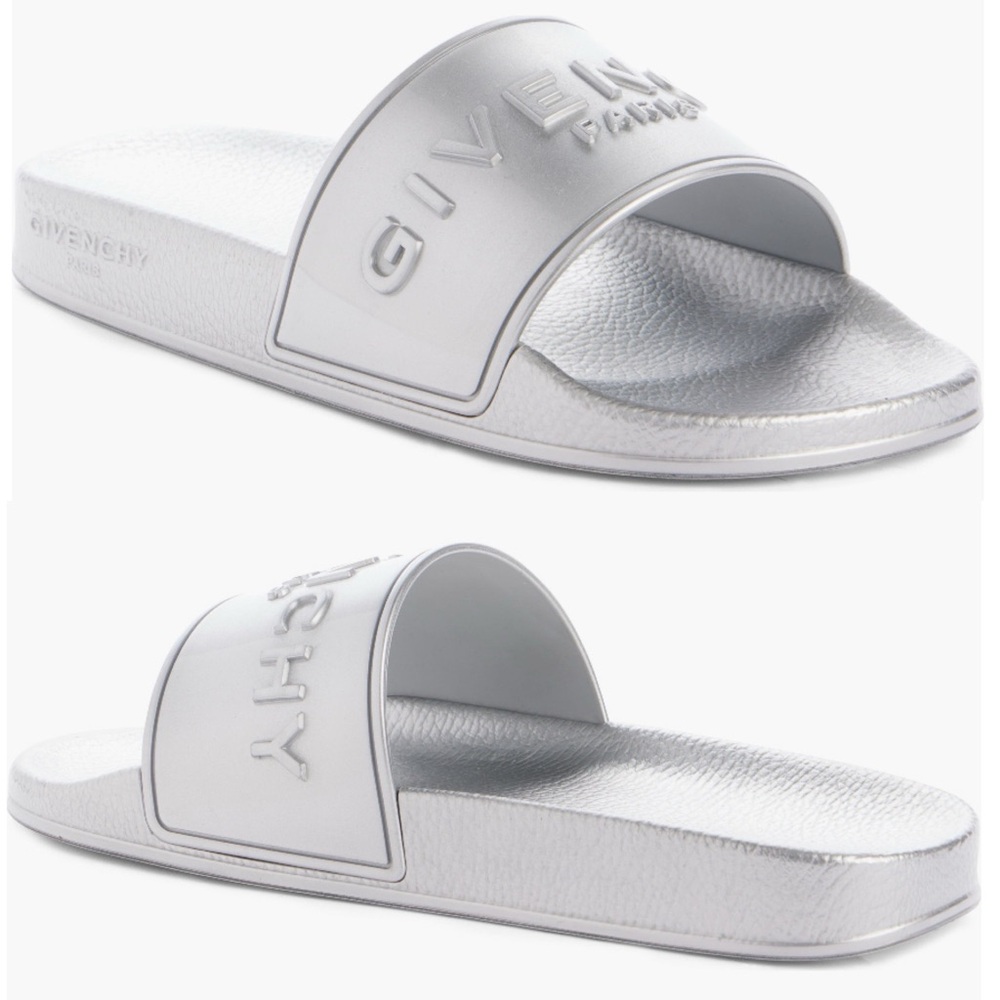Givenchy Metallic Silver Slides | Made in Italy | Brand New | Size US 6